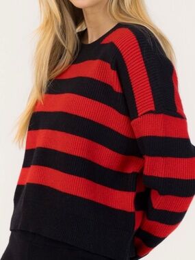 Lyla + Luxe Bobby Crewneck Pullover Ribbed Sweater- Red/Navy